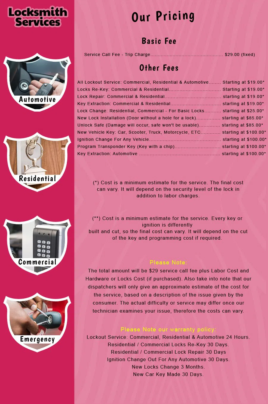 Oceanport NJ Locksmith Store Oceanport, NJ 732-615-0385 - price-list-c-18